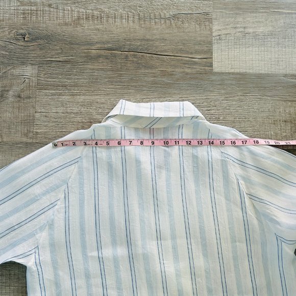 SHAMASK Long Tunic Top LINEN BOXY Stripe Collar Neck (size L) - Picture 9 of 11